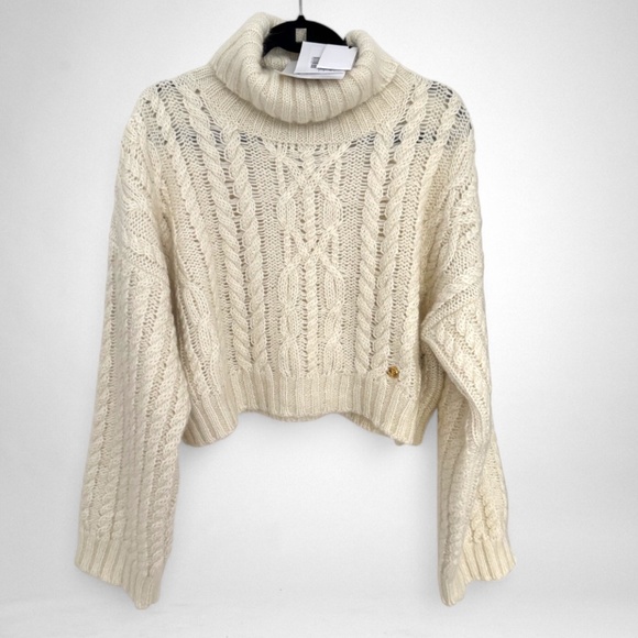 Balmain Cropped Cable-knit Turtleneck Sweater